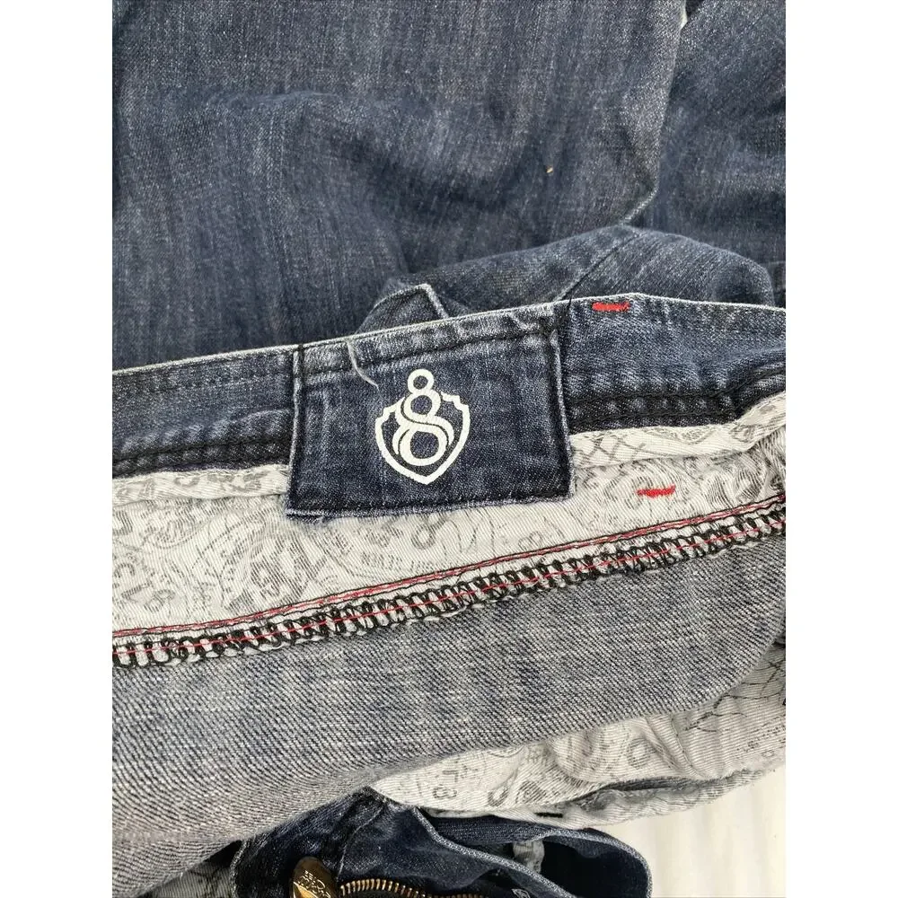 8732 Eight 732 Men's Sz Actual 34x32 Tag 36x34 Dark Wash Embroidered Denim Jeans